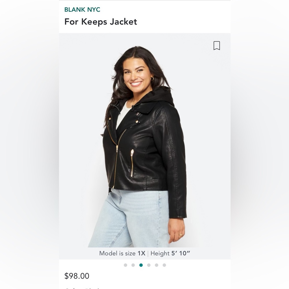 Blank NYC Moto Faux Leather Jacket Removable Hood 1X Black with Rose Gold